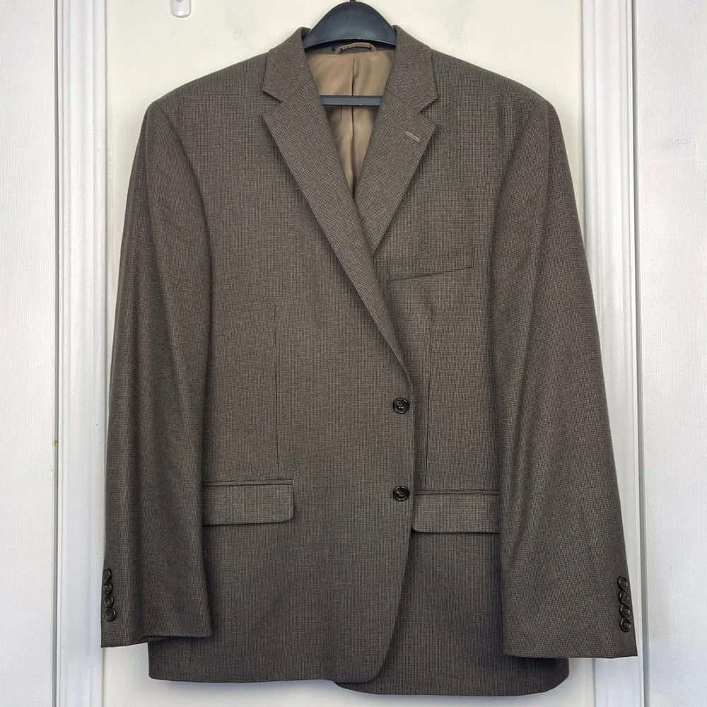 Lauren Ralph Lauren 46R Brown Micro‎ Check Blazer Viscose Sport Coat Suit Jacket